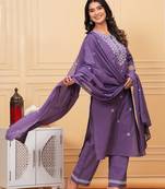 Womens cotton lime & white embroidery work kurta and Palazzo with dupatta