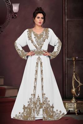 Off- White color Full Sleeves Handmade Moroccan Kaftan 1