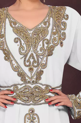 Off- White color Full Sleeves Handmade Moroccan Kaftan
