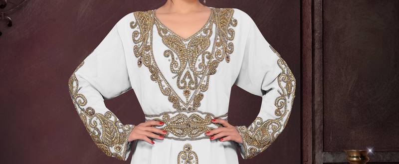 Off- White color luxurious Full Sleeves Handmade Moroccan Kaftan.