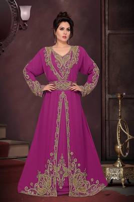 Wine color Full Sleeves Handmade Moroccan Kaftan 1