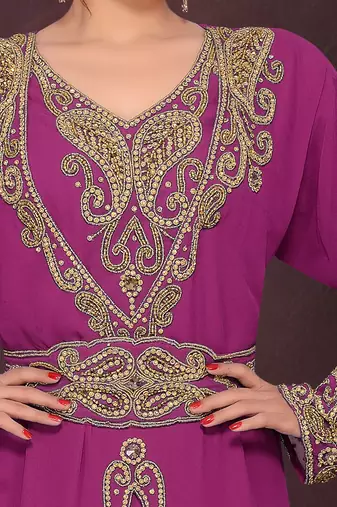 Wine color Full Sleeves Handmade Moroccan Kaftan