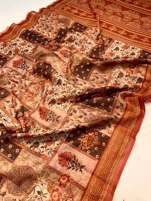 Orange Cotton Blend Printed Work Rich Pallu Saree With Blouse 4