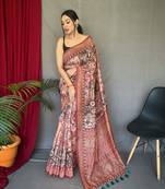 Women Red Cotton Saree And Printed Work Rich Pallu Saree With Blouse For Women