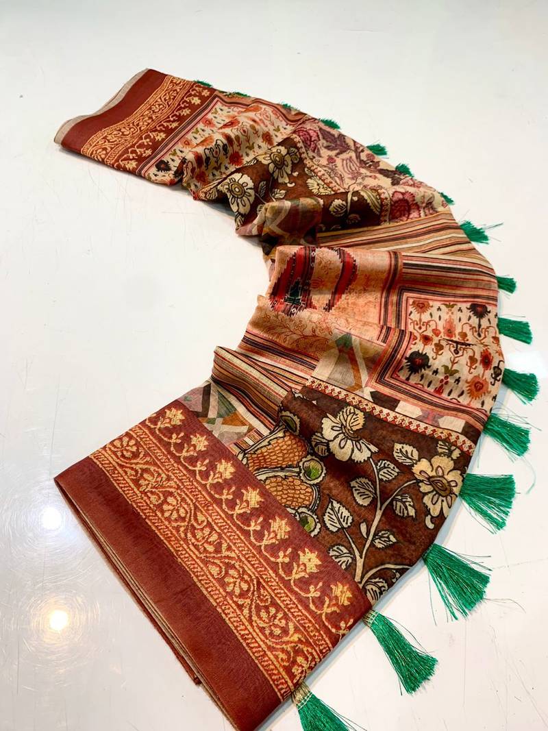 Women Red Cotton Saree And Printed Work Rich Pallu Saree With Blouse For Women