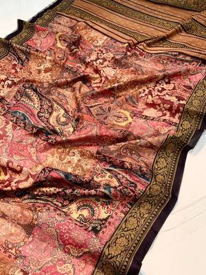 Peach Cotton Blend  Printed Work Rich Pallu Saree With Blouse 4
