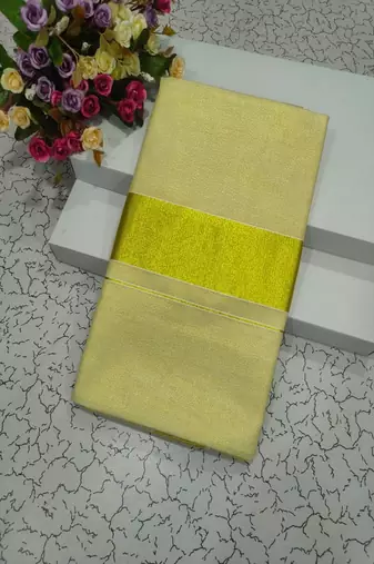 Double side light lemon yellow zari border & plain tissue.