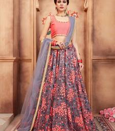 pink thread embroidered work net lehenga set choli with dupatta