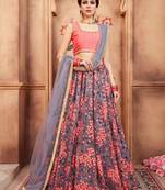 pink thread embroidered work net lehenga set choli with dupatta