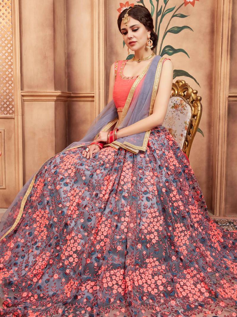 Wonderful Pink Thread Embroidered Work Net Wedding Wear Lehenga Choli