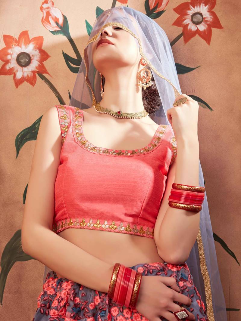 Wonderful Pink Thread Embroidered Work Net Wedding Wear Lehenga Choli