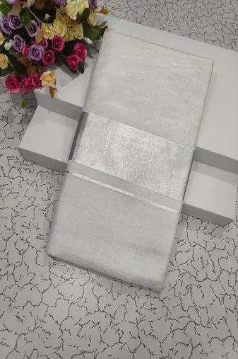 Double side silver zari border & silver zari tissue plain