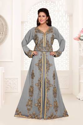 Grey color Full Sleeves Handmade Moroccan Kaftan  1