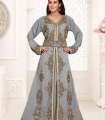 Grey color luxurious Full Sleeves Handmade Moroccan Kaftan .
