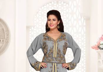 Grey color Full Sleeves Handmade Moroccan Kaftan  2