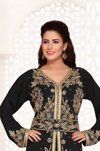 Black color Full Sleeves Handmade Moroccan Kaftan 