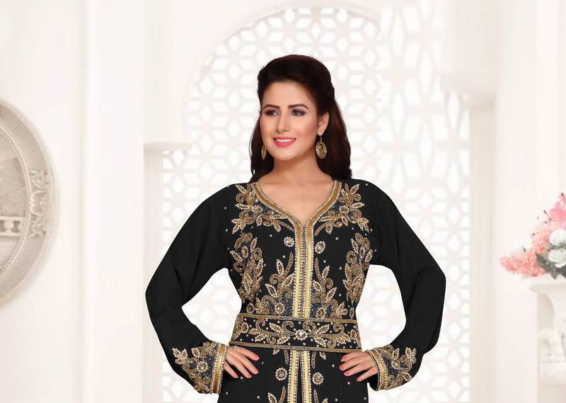 Black color luxurious Full Sleeves Handmade Moroccan Kaftan .
