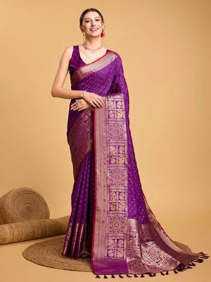 purple silk blend kanchipuram zari saree 1