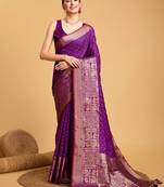 Indian fuax Banarasi silk blend & zari weaving pallu and border matching blouse piece