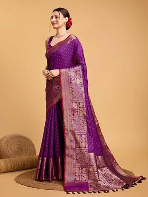 purple silk blend kanchipuram zari saree 2