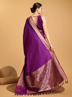 purple silk blend kanchipuram zari saree 3