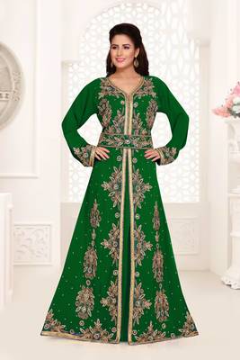 Dark Green color Full Sleeves Handmade Moroccan Kaftan  1