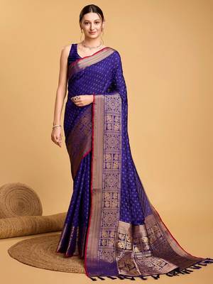 blue silk blend kanchipuram zari saree 1