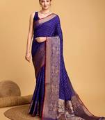 Indian fuax Banarasi silk blend & zari weaving pallu and border matching blouse piece