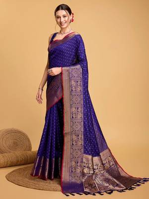 blue silk blend kanchipuram zari saree 2
