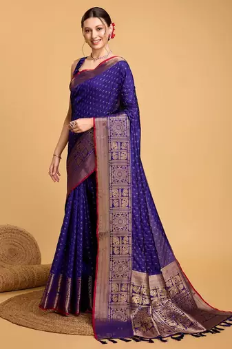 blue silk blend kanchipuram zari saree