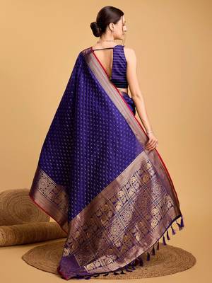 blue silk blend kanchipuram zari saree 3