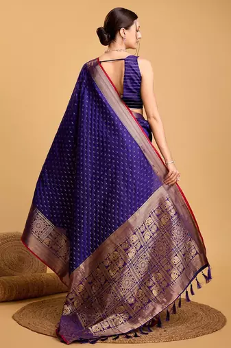 blue silk blend kanchipuram zari saree