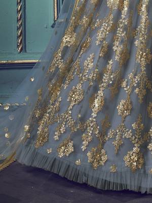 grey sequins soft net party lehenga set choli with dupatta 5