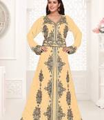 Beige color luxurious Full Sleeves Handmade Moroccan Kaftan.