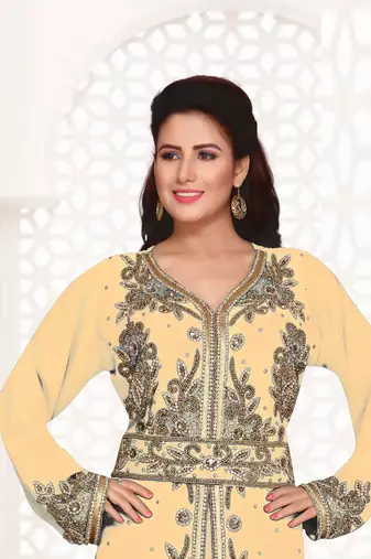 Beige color Full Sleeves Handmade Moroccan Kaftan