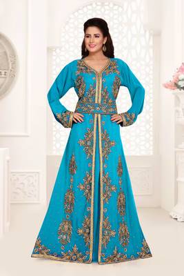 Cyan color Full Sleeves Handmade Moroccan Kaftan 1