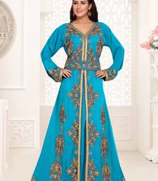 Cyan color Full Sleeves Handmade Moroccan Kaftan