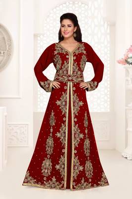 Maroon color Full Sleeves Handmade Moroccan Kaftan  1