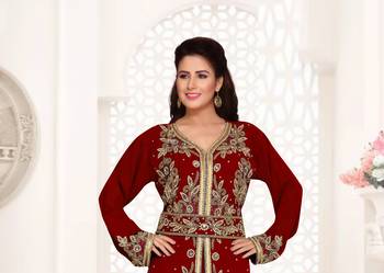 Maroon color Full Sleeves Handmade Moroccan Kaftan  2