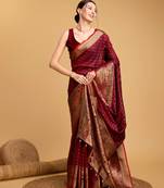 Women Maroon Kanjivaram Saree And Zari Work Rich Pallu Saree With Blouse For Women