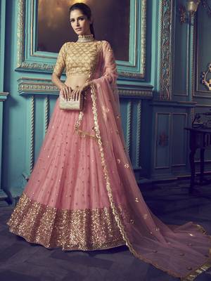 Wonderful Pink Beige Sequins Net Wedding Wear Lehenga Choli With Dupatta 1