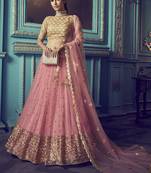 Wonderful Pink Beige Sequins Net Wedding Wear Lehenga Choli With Dupatta