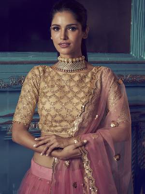 Wonderful Pink Beige Sequins Net Wedding Wear Lehenga Choli With Dupatta 3
