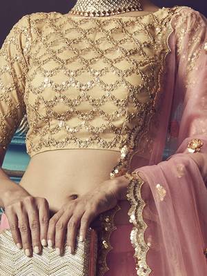 Wonderful Pink Beige Sequins Net Wedding Wear Lehenga Choli With Dupatta 4