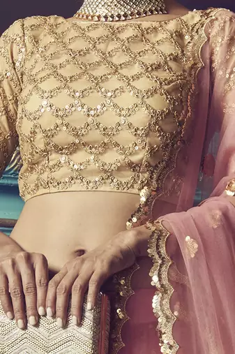 Wonderful Pink Beige Sequins Net Wedding Wear Lehenga Choli With Dupatta