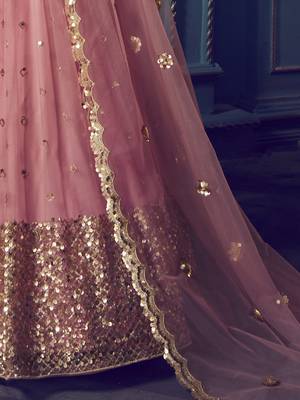 Wonderful Pink Beige Sequins Net Wedding Wear Lehenga Choli With Dupatta 5