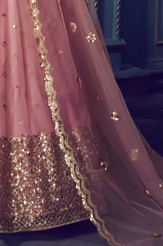 Wonderful Pink Beige Sequins Net Wedding Wear Lehenga Choli With Dupatta