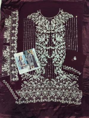 Wine embroidered organza semi stitched salwar suit 3