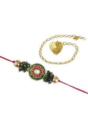 Handmade rakhi for brother combo couple pair real kundan rakhi & heart charm bracelet set for bhaiya bhabhi 1