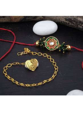 Handmade rakhi for brother combo couple pair real kundan rakhi & heart charm bracelet set for bhaiya bhabhi 4